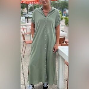 XIRENA LINNET SHIRT DRESS•BODEN MAXI•POCKETS•SIZE LARGE•COLOR: GREEN GLOW